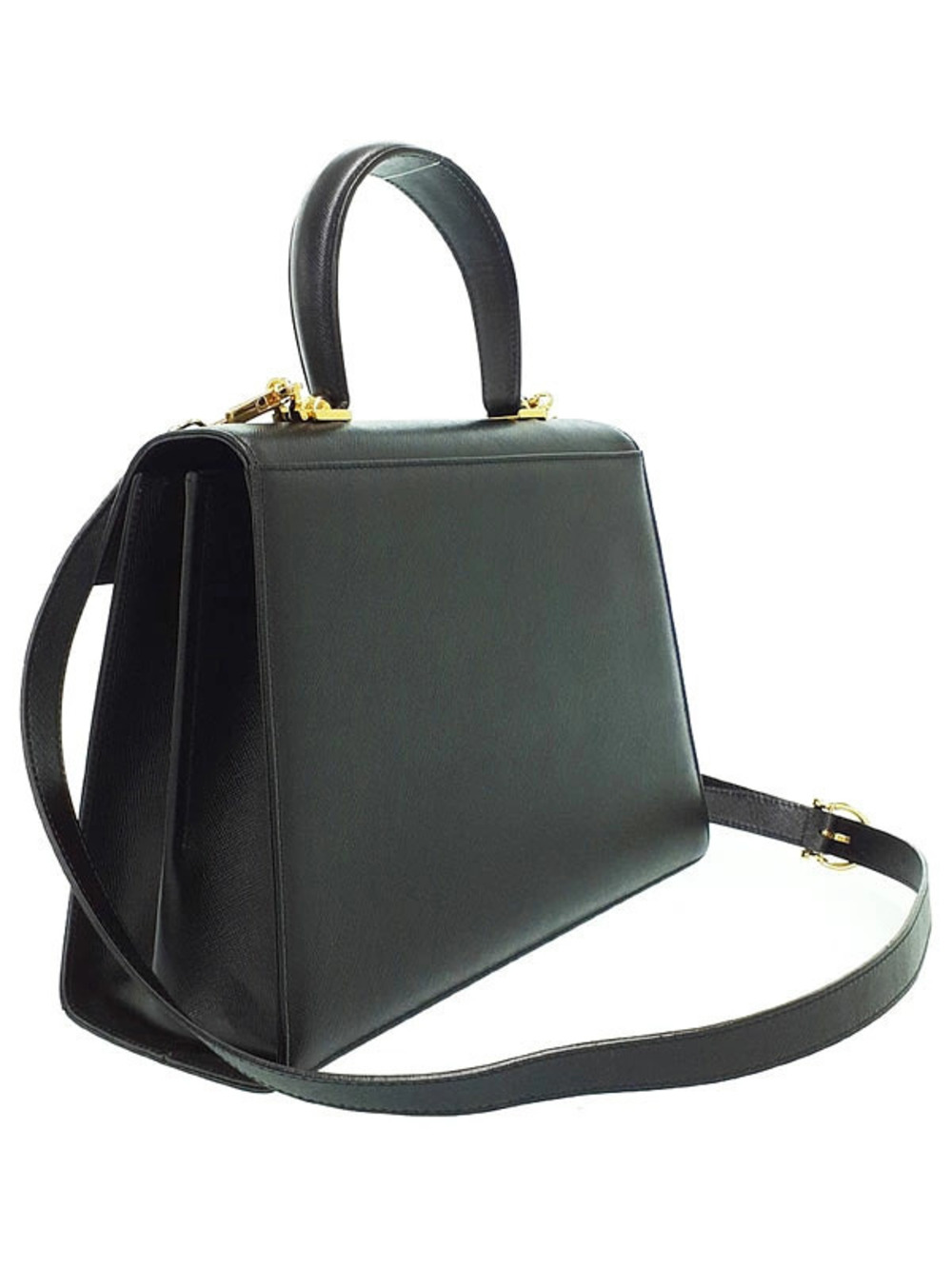 Salvatore Ferragamo bag handle Gancini flip 2way top Gancini black leather Black
